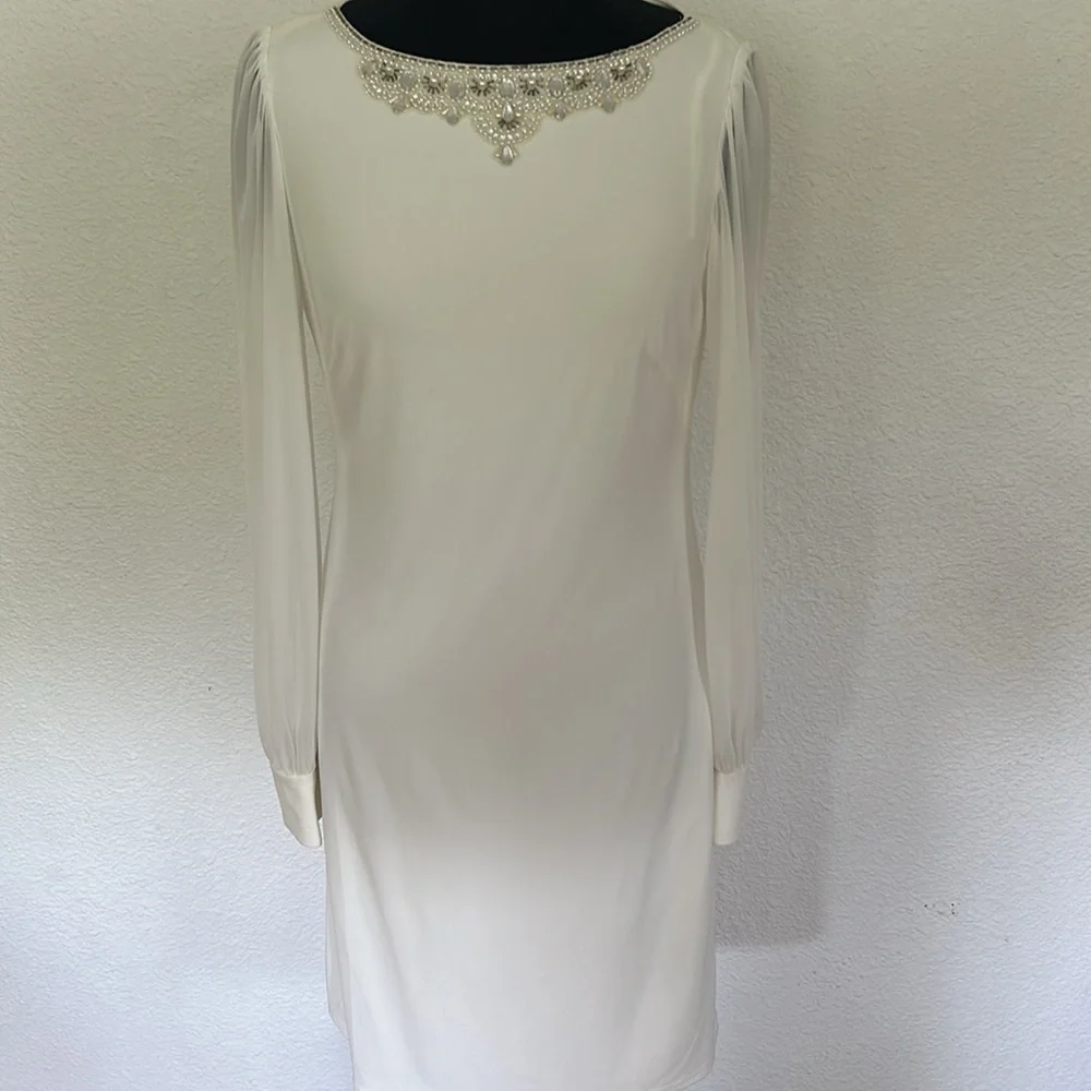 White Sheer Long Sleeve Dress EUC - Picture 2 of 4